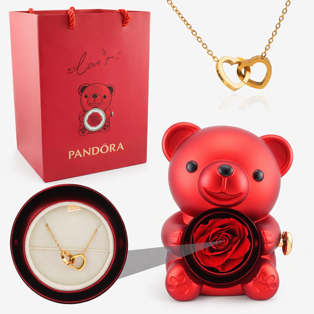 Rose Bear Engraved Necklace
