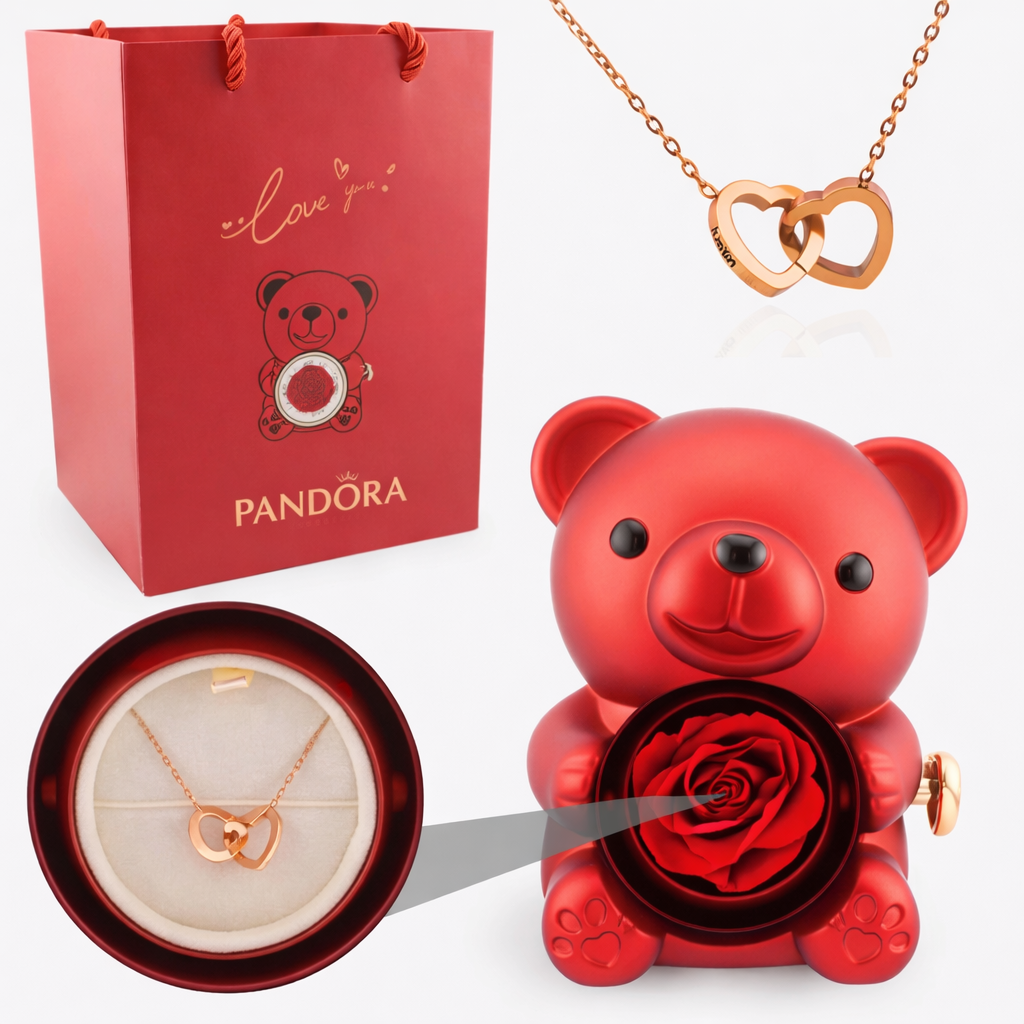 Rose Bear Engraved Necklace