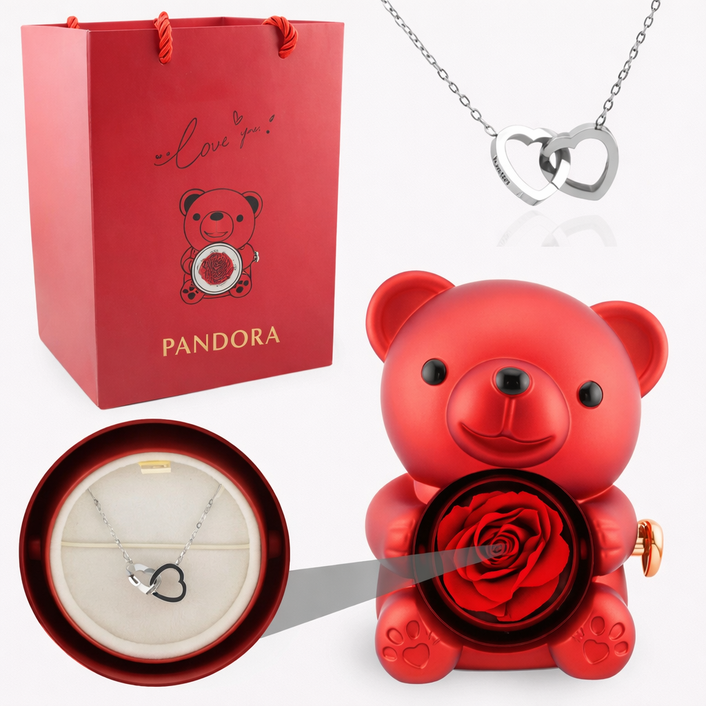 Rose Bear Engraved Necklace