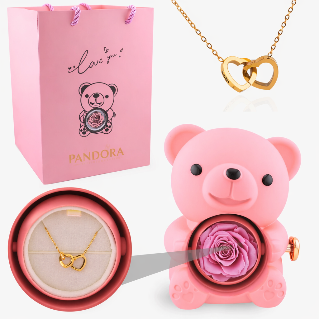 Rose Bear Engraved Necklace