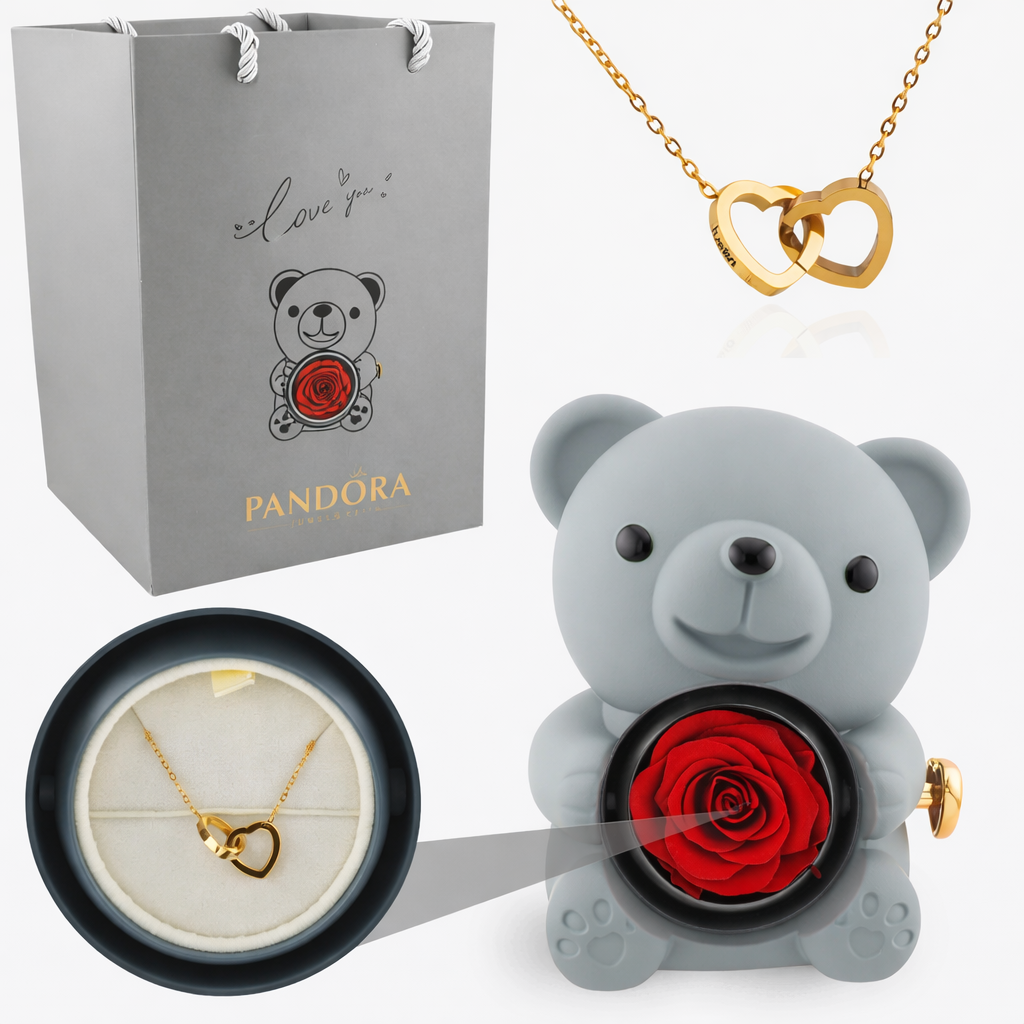Rose Bear Engraved Necklace