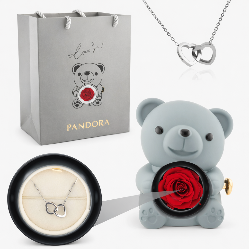 Rose Bear Engraved Necklace